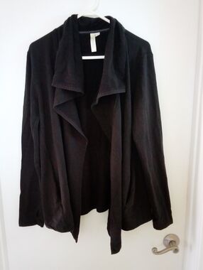 GreenTea Black Draped Open-Front Cardigan